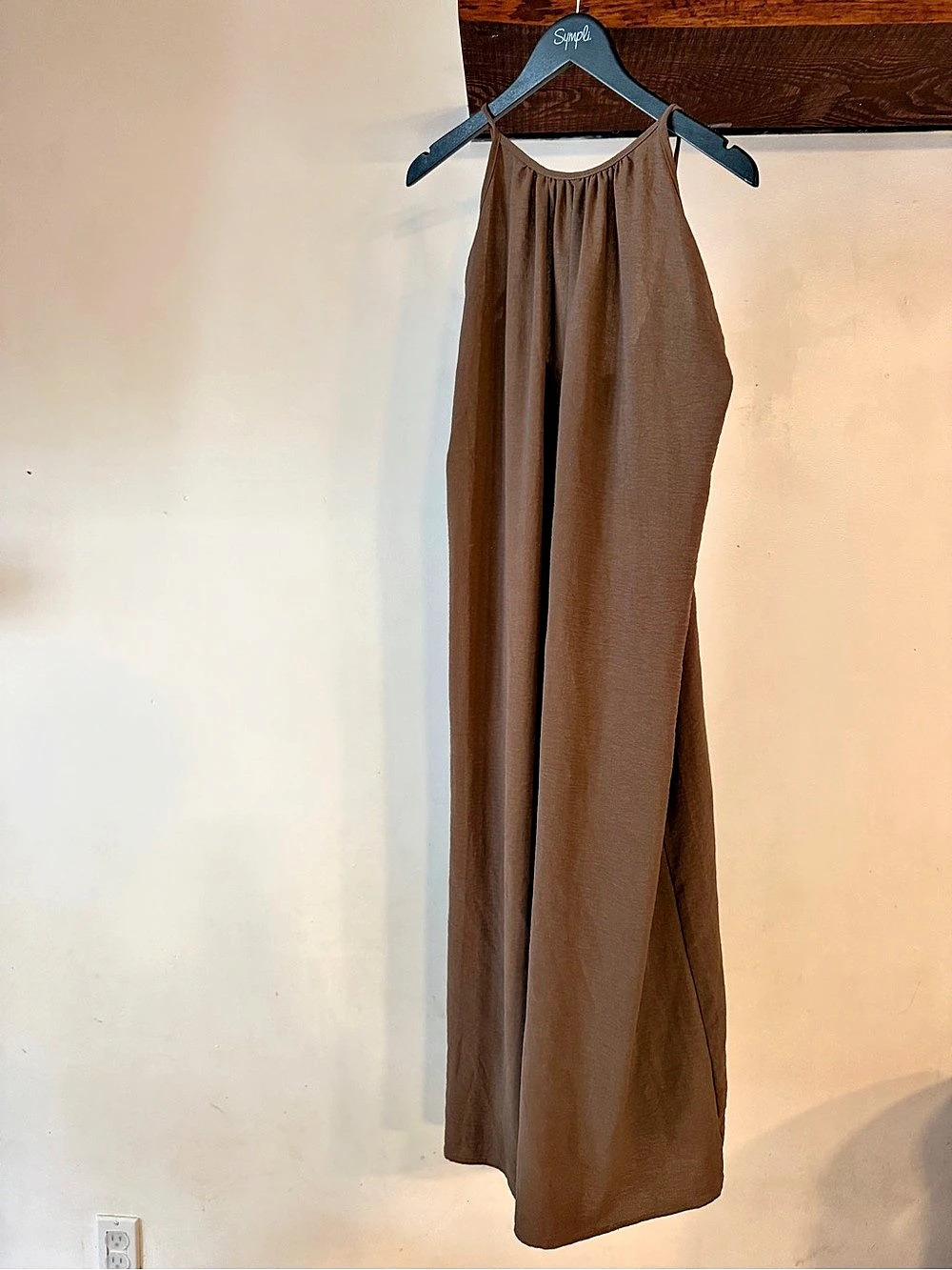 Draped Halterneck Dress Brown Midi Dress